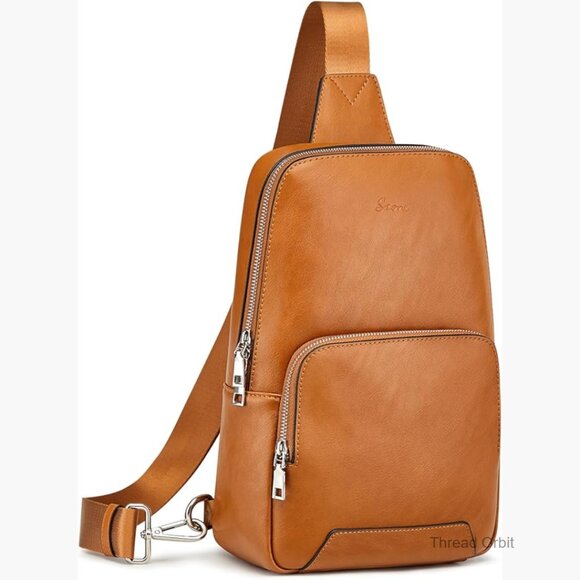 Genuine Leather RFID Blocking Sling Backpack Crossbody Bag Adjustable Strap
